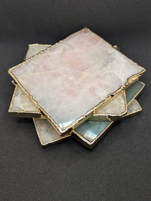 Rose Quartz and silver Coasters (set of 4)